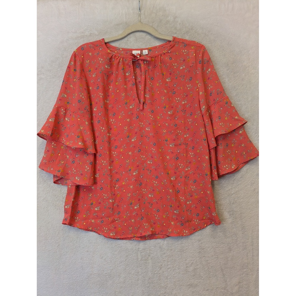 Gap Women's Size XS Coral Pink Floral Blouse Tiered Ruffle‎ Sleeve Boho